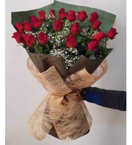 Gül 21 adet Kırmızı Sevgili Buketi Hasır